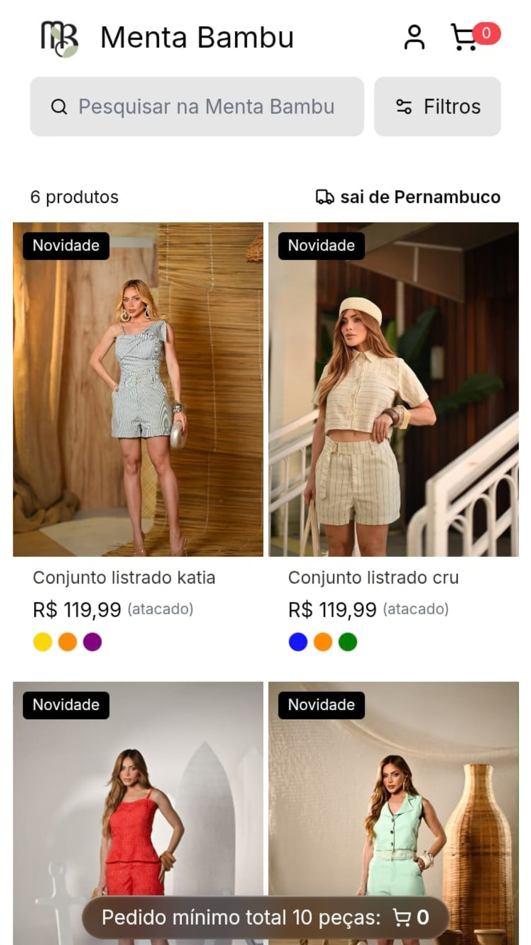 Catálogo de moda no vitrine.moda com produtos, cores e tamanhos